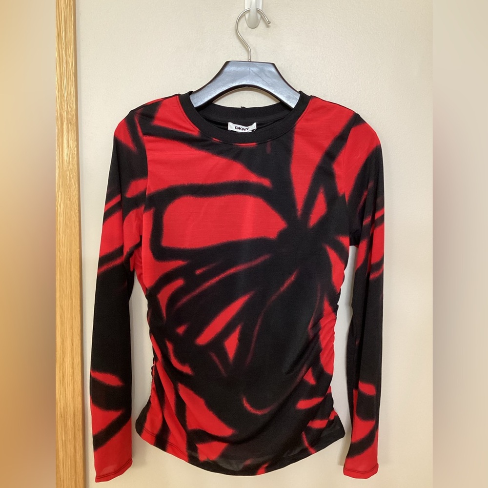 DKNY Women's Long Sleeve Top in Red and Black